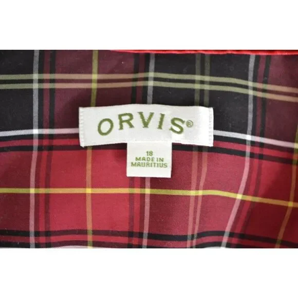 Orvis Women's 18 Red Buffalo Plaid Long Sleeve Button Down Tunic Shirt - Picture 9 of 11